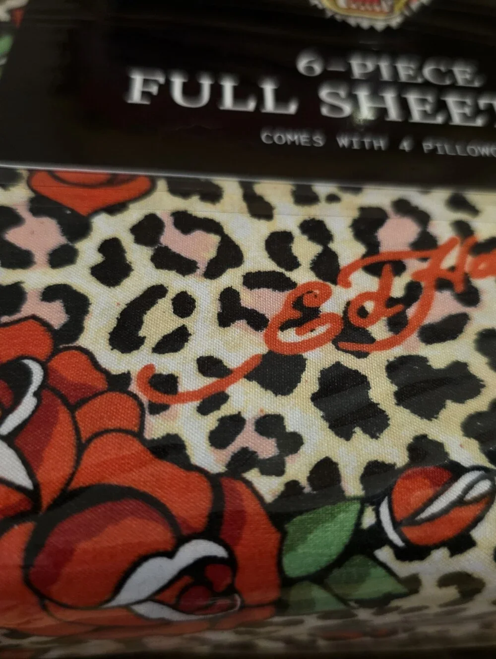 Ed Hardy 6 Piece Rose Cheetah Leopard Print Full Sheet Set
